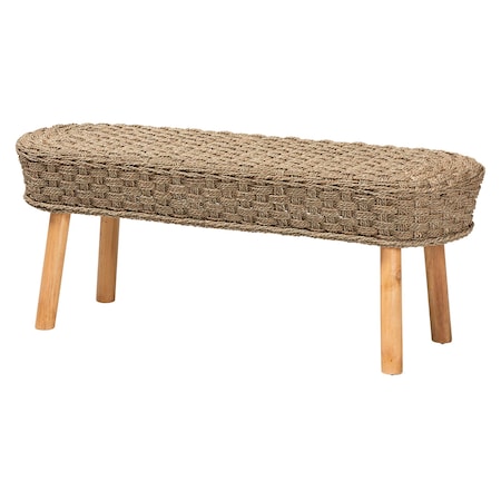 Bali & Pari Denver Modern Bohemian Natural Seagrass and Acacia Wood Accent Bench 243-13533-ZORO